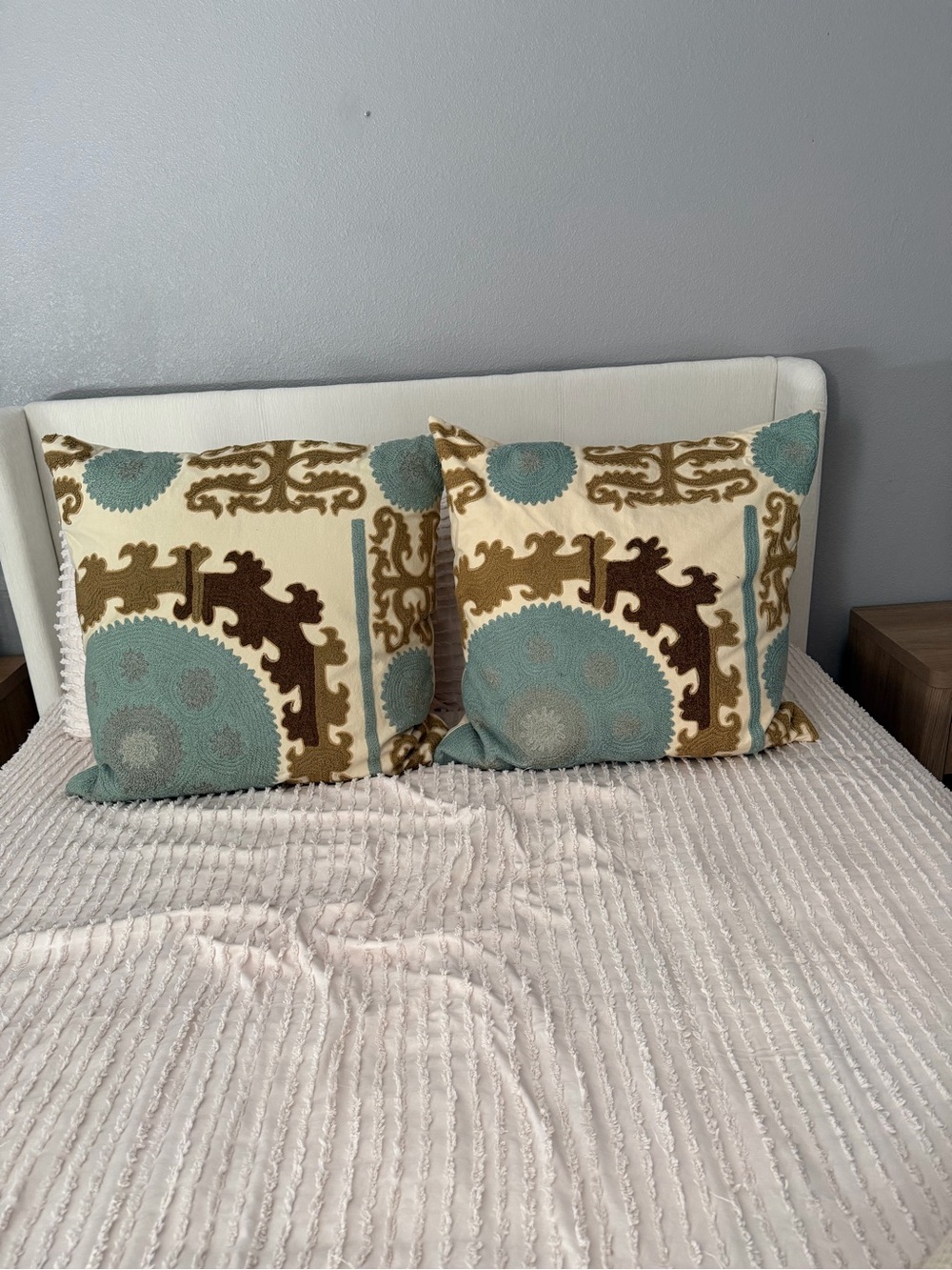 Pottery barn Decorative Throw Pillow Covers in Teal, Brown & Cream - Set of 2